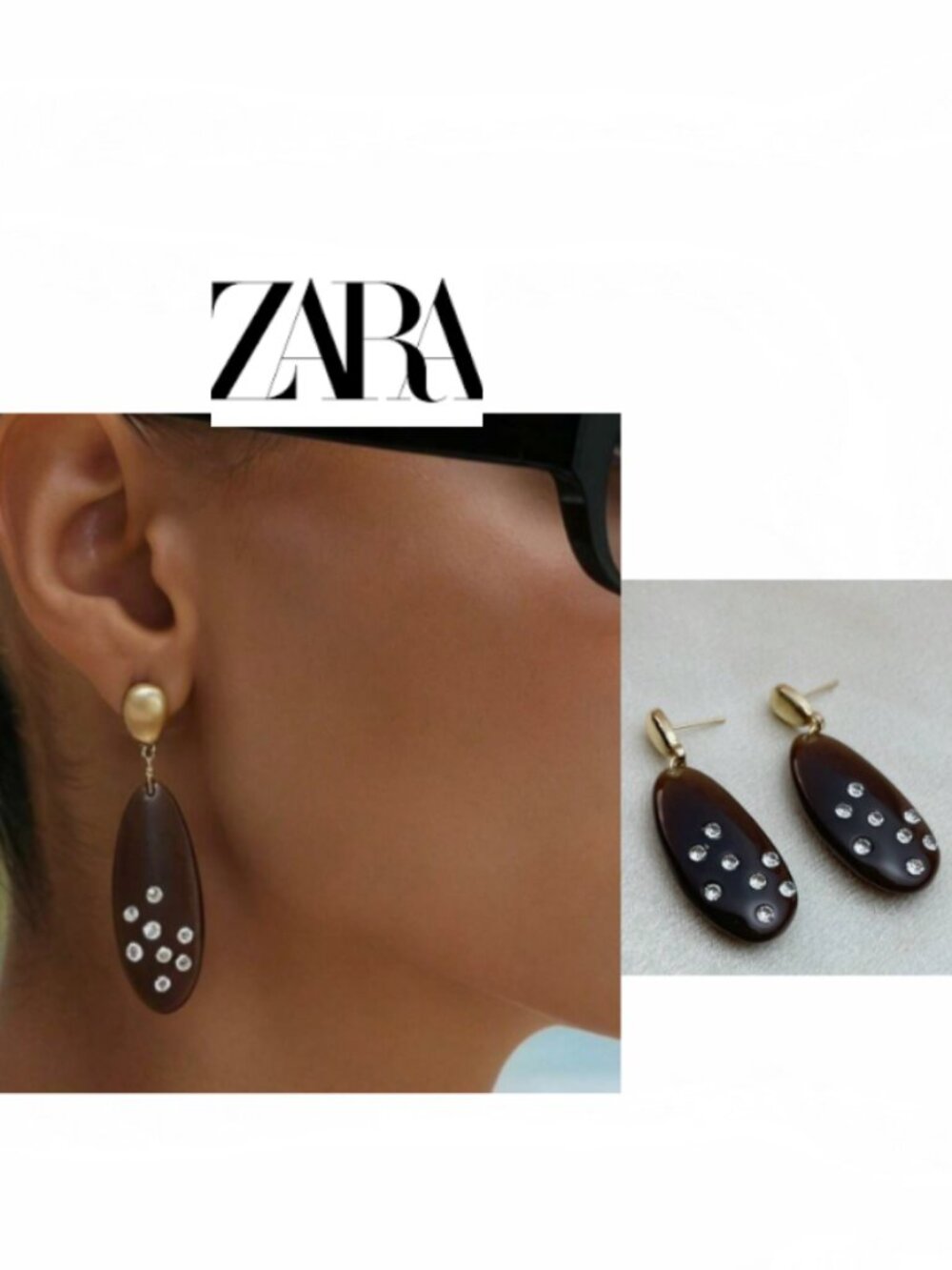 New 2026 Brown Wood Effet and crystals Dangling Earrings